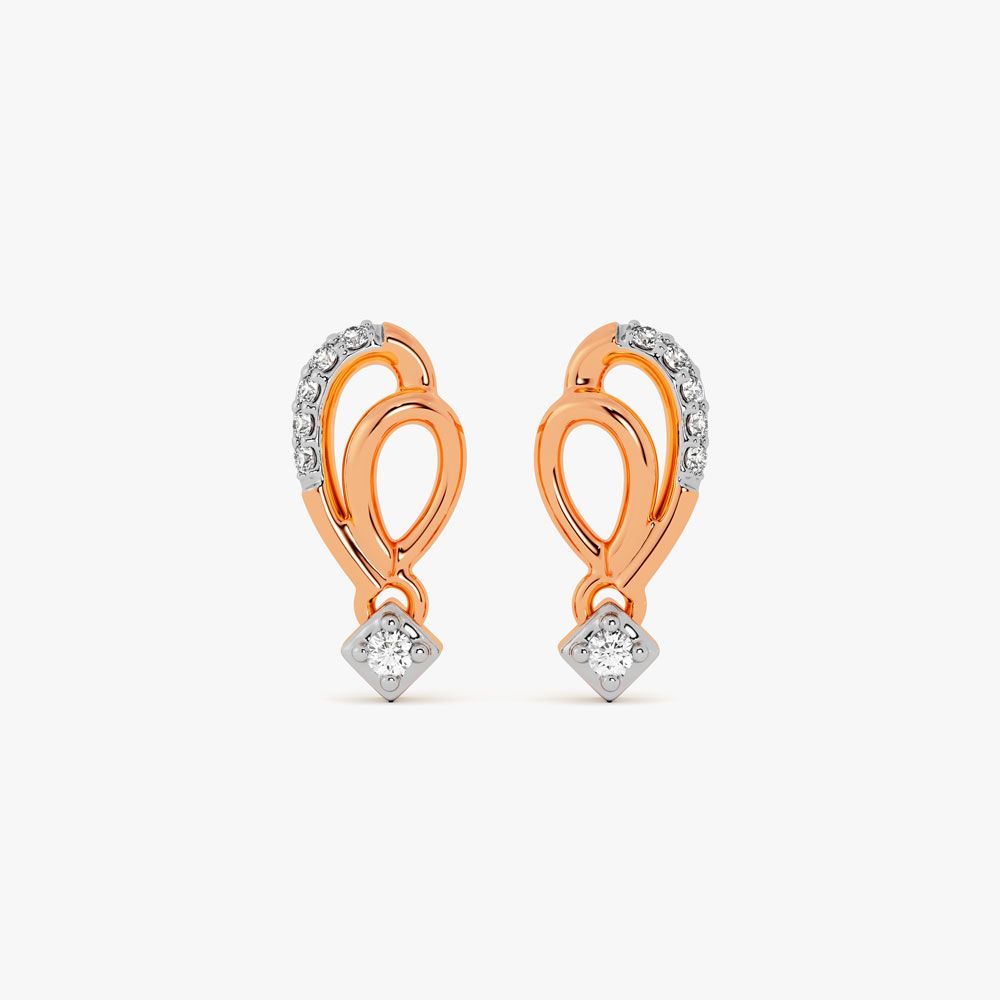 Minimal Geometric Diamond Rose Earring-Earrings-OPE24E18-D900X0C