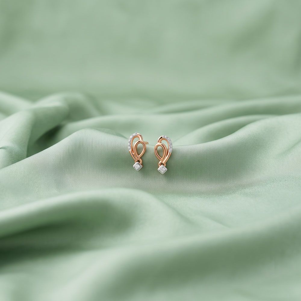 Minimal Geometric Diamond Rose Earring-Earrings-OPE24E18-D900X0C