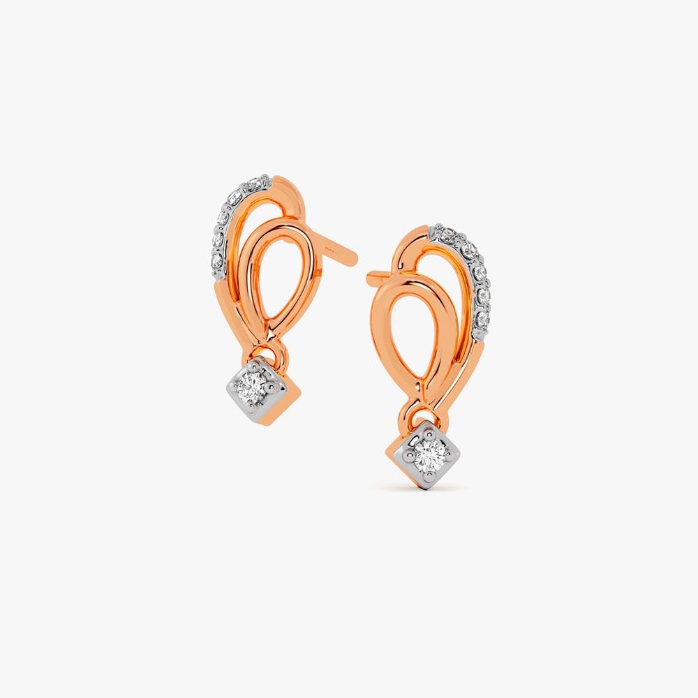 Minimal Geometric Diamond Rose Earring-Earrings-OPE24E18-D900X0C