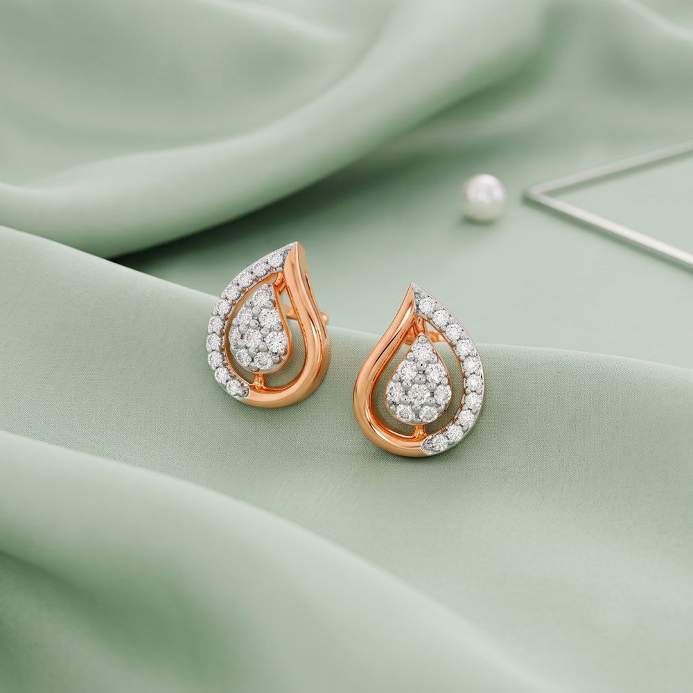 Sophisticated Paisley Diamond Rose Earring-Earrings-OPE24E22-D900X0C