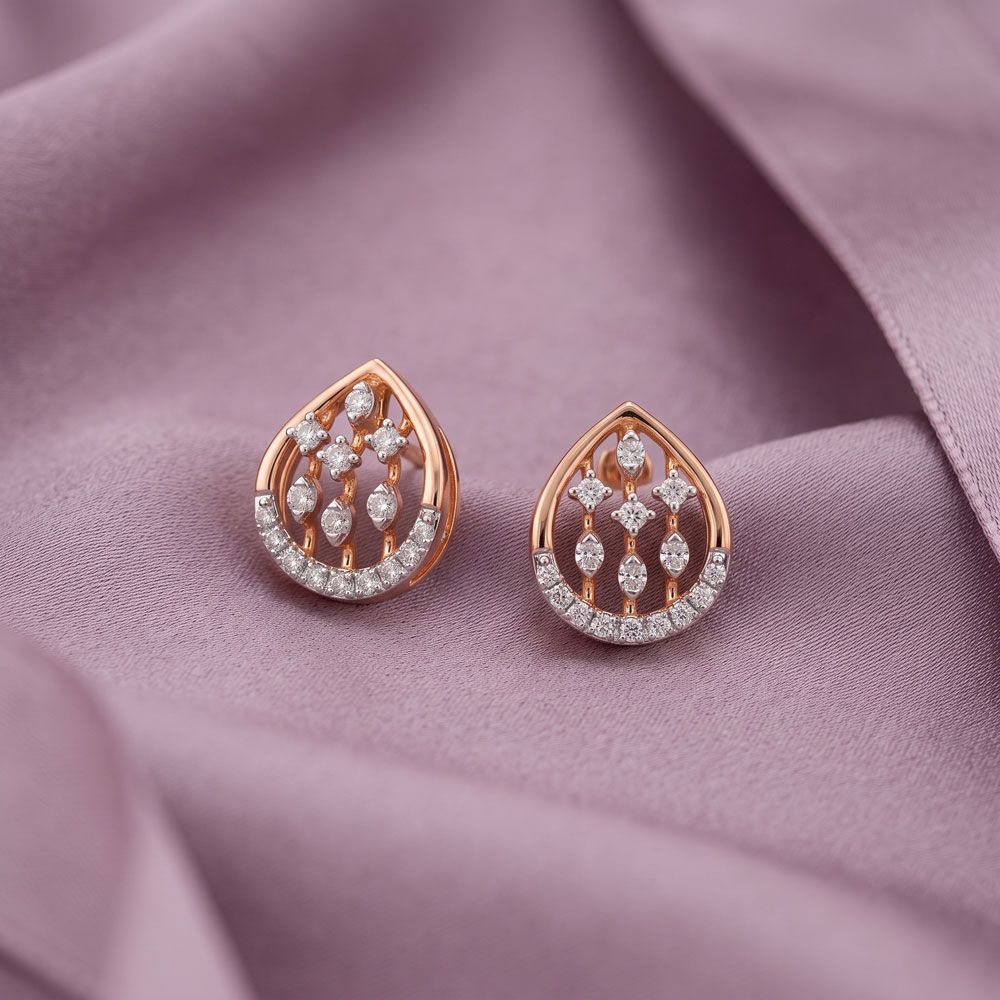 Aesthetic Drop Diamond Rose Earring-Earrings-OPE24E33-D900X0C