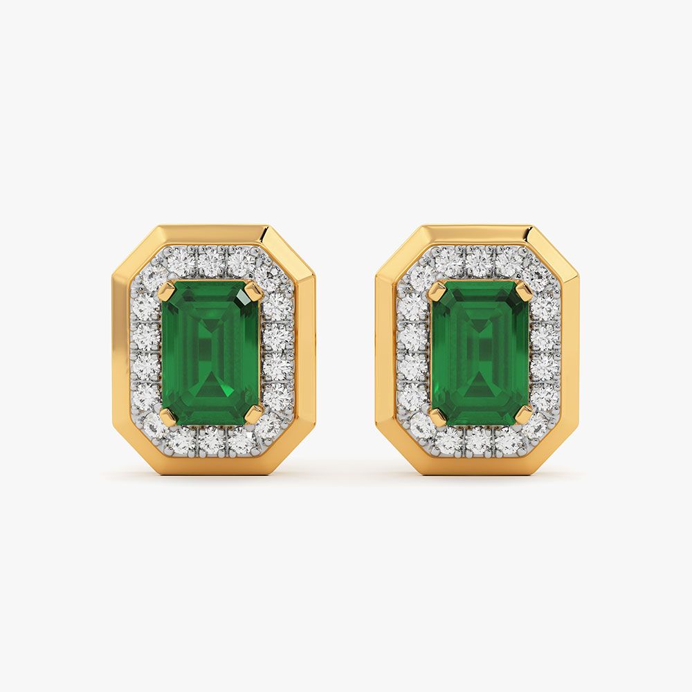Timeless 14Kt Yellow Gold Diamond and Emerald Earrings-Earrings-OPE26E19-D435RBC
