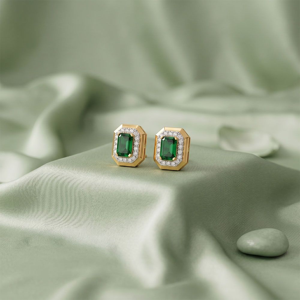 Timeless 14Kt Yellow Gold Diamond and Emerald Earrings-Earrings-OPE26E19-D435RBC