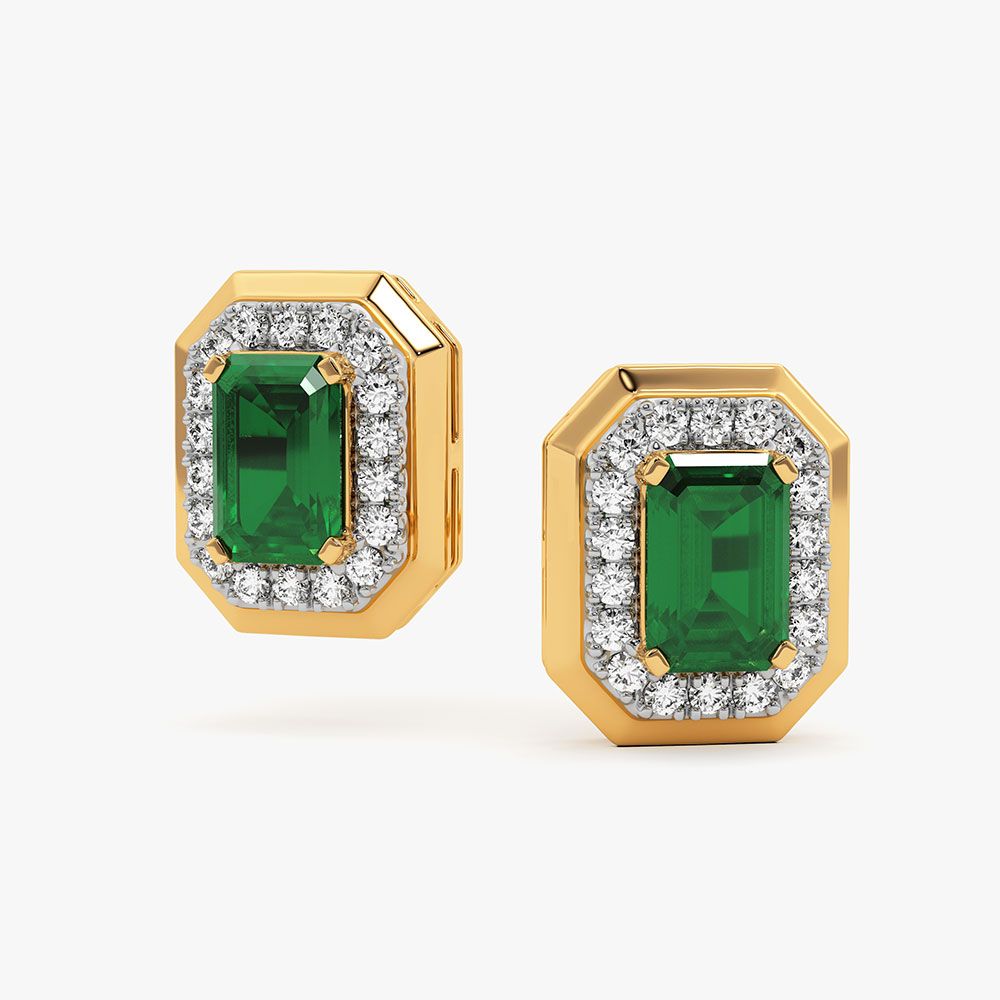 Timeless 14Kt Yellow Gold Diamond and Emerald Earrings-Earrings-OPE26E19-D435RBC