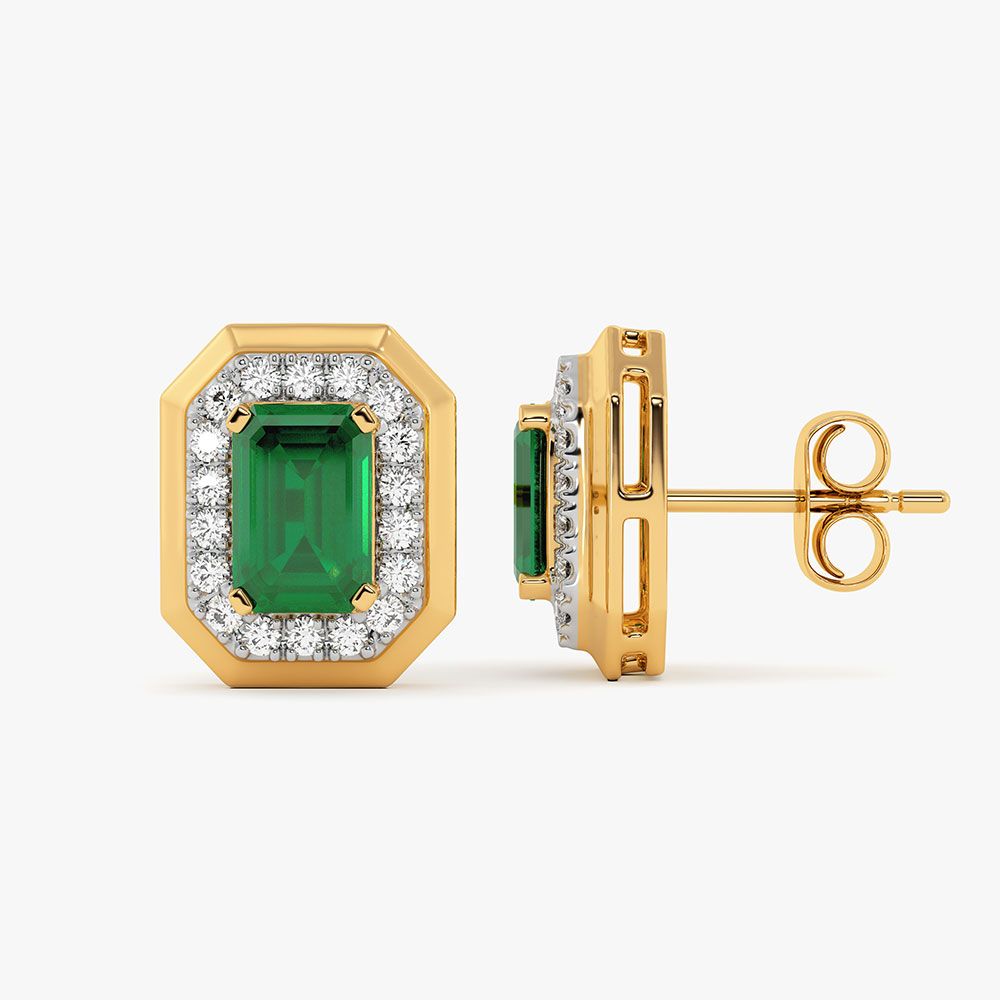 Timeless 14Kt Yellow Gold Diamond and Emerald Earrings-Earrings-OPE26E19-D435RBC