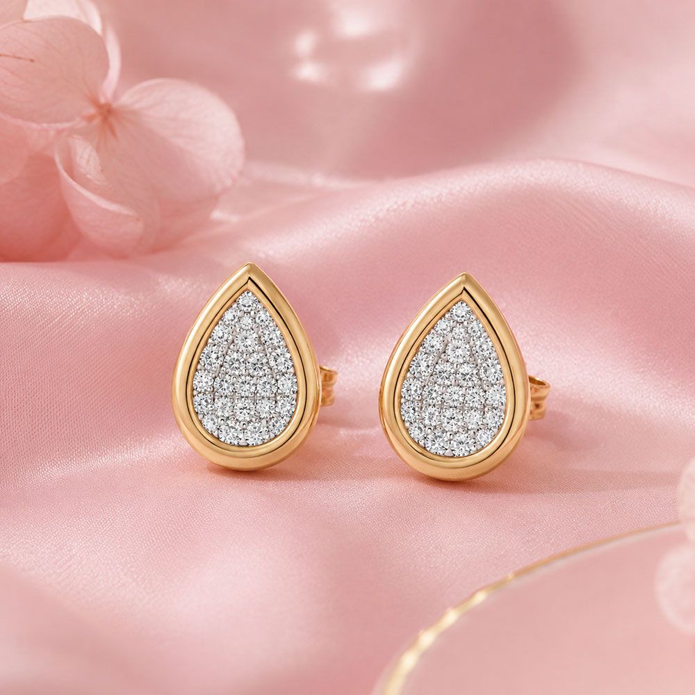 Dazzling Teardrop 14Kt Yellow Gold Diamond Pendant-Earrings-OPE26E21-D400RBC