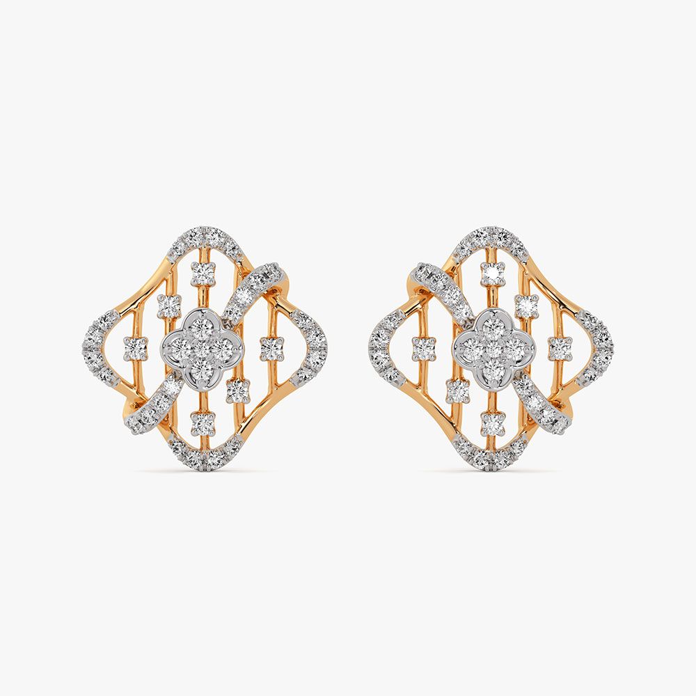 Striking 14Kt Yellow Gold Diamond Stud Earrings-Earrings-OPE26E27-D400RCC