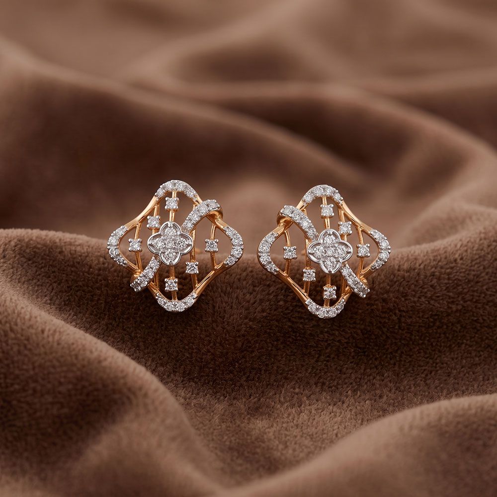 Striking 14Kt Yellow Gold Diamond Stud Earrings-Earrings-OPE26E27-D400RCC