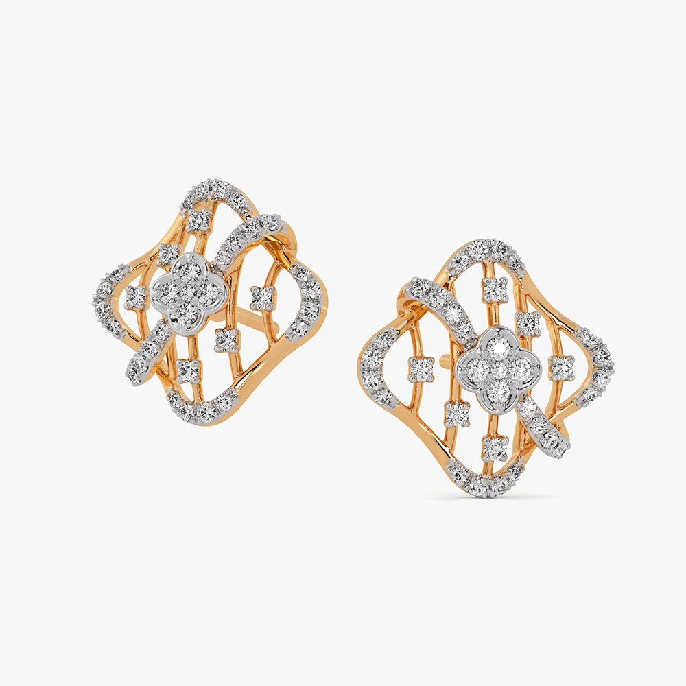 Striking 14Kt Yellow Gold Diamond Stud Earrings-Earrings-OPE26E27-D400RCC