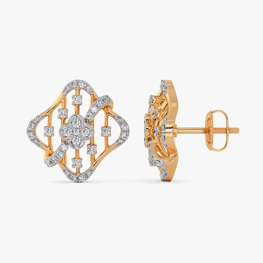 Striking 14Kt Yellow Gold Diamond Stud Earrings-Earrings-OPE26E27-D400RCC