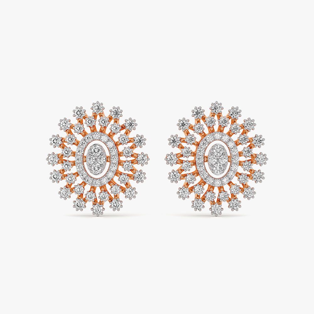 Sunburst 14Kt Rose Gold Diamond Stud Earrings-Earrings-OPE26E28-D400XDC