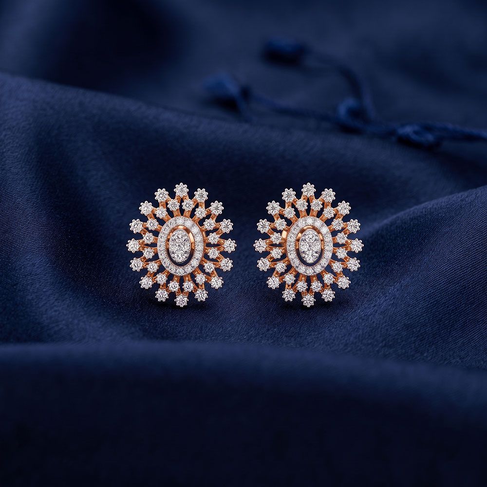 Sunburst 14Kt Rose Gold Diamond Stud Earrings-Earrings-OPE26E28-D400XDC