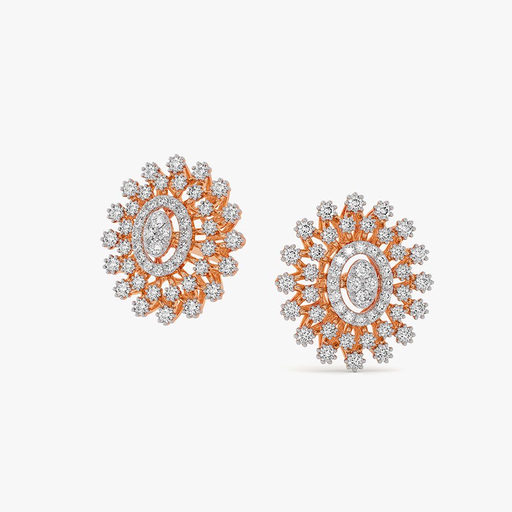 Sunburst 14Kt Rose Gold Diamond Stud Earrings-Earrings-OPE26E28-D400XDC