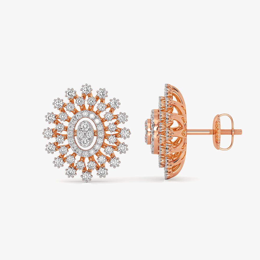 Sunburst 14Kt Rose Gold Diamond Stud Earrings-Earrings-OPE26E28-D400XDC