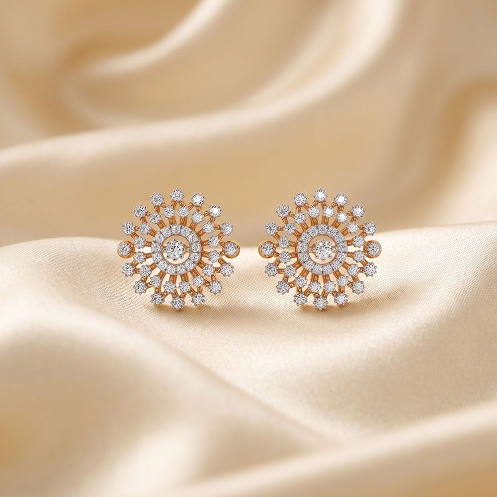 Stunning Bloom 14Kt Yellow Gold Diamond Earrings-Earrings-OPE26E29-D400RDC
