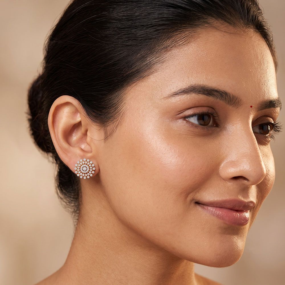 Stunning Bloom 14Kt Yellow Gold Diamond Earrings-Earrings-OPE26E29-D400RDC