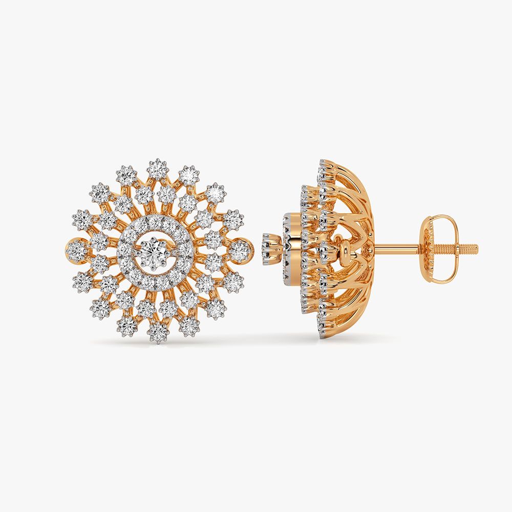 Stunning Bloom 14Kt Yellow Gold Diamond Earrings-Earrings-OPE26E29-D400RDC