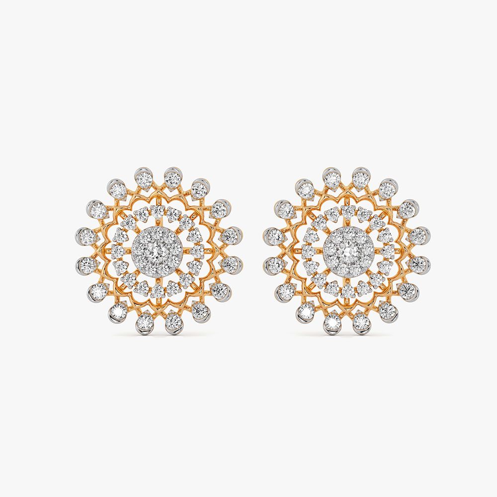 Intricate Bloom 14Kt Yellow Gold Diamond Stud Earrings-Earrings-OPE26E30-D400RDC
