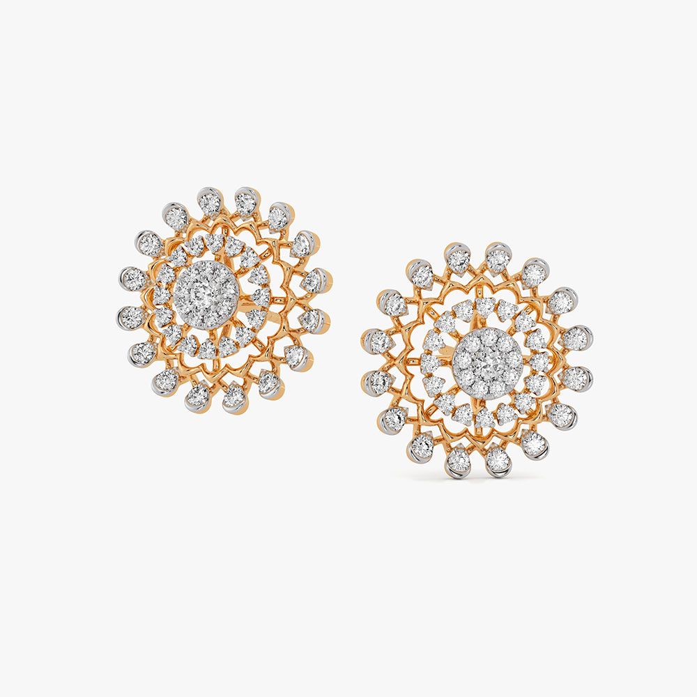 Intricate Bloom 14Kt Yellow Gold Diamond Stud Earrings-Earrings-OPE26E30-D400RDC