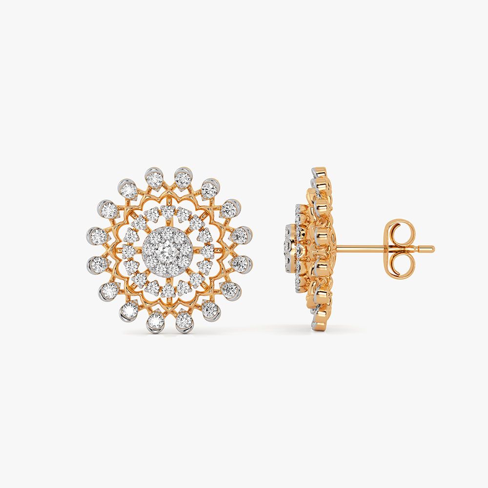Intricate Bloom 14Kt Yellow Gold Diamond Stud Earrings-Earrings-OPE26E30-D400RDC