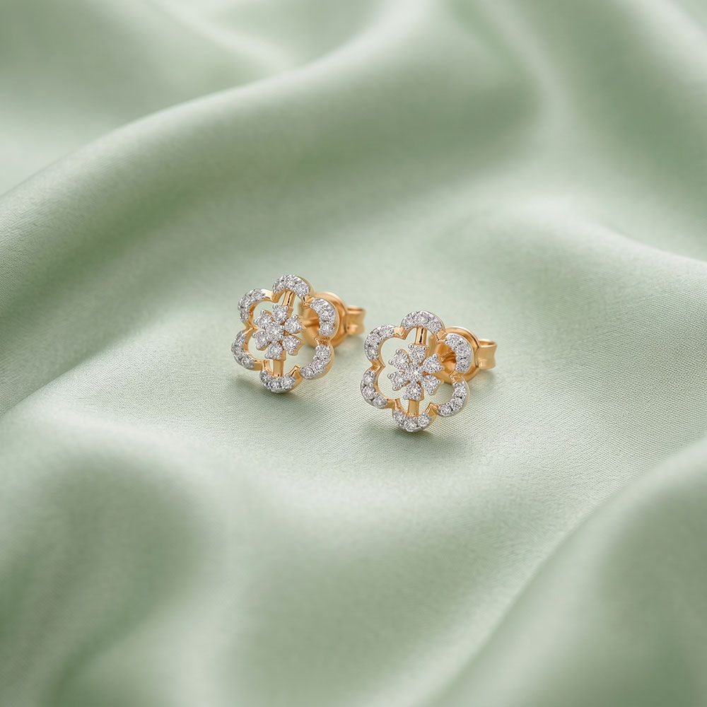 Versatile Bloom 14Kt Yellow Gold Diamond Earrings-Earrings-OPE26E31-D400RBC