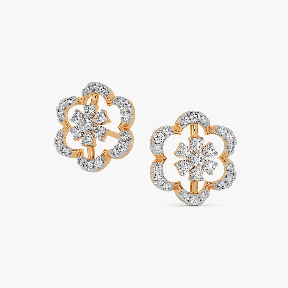 Versatile Bloom 14Kt Yellow Gold Diamond Earrings-Earrings-OPE26E31-D400RBC