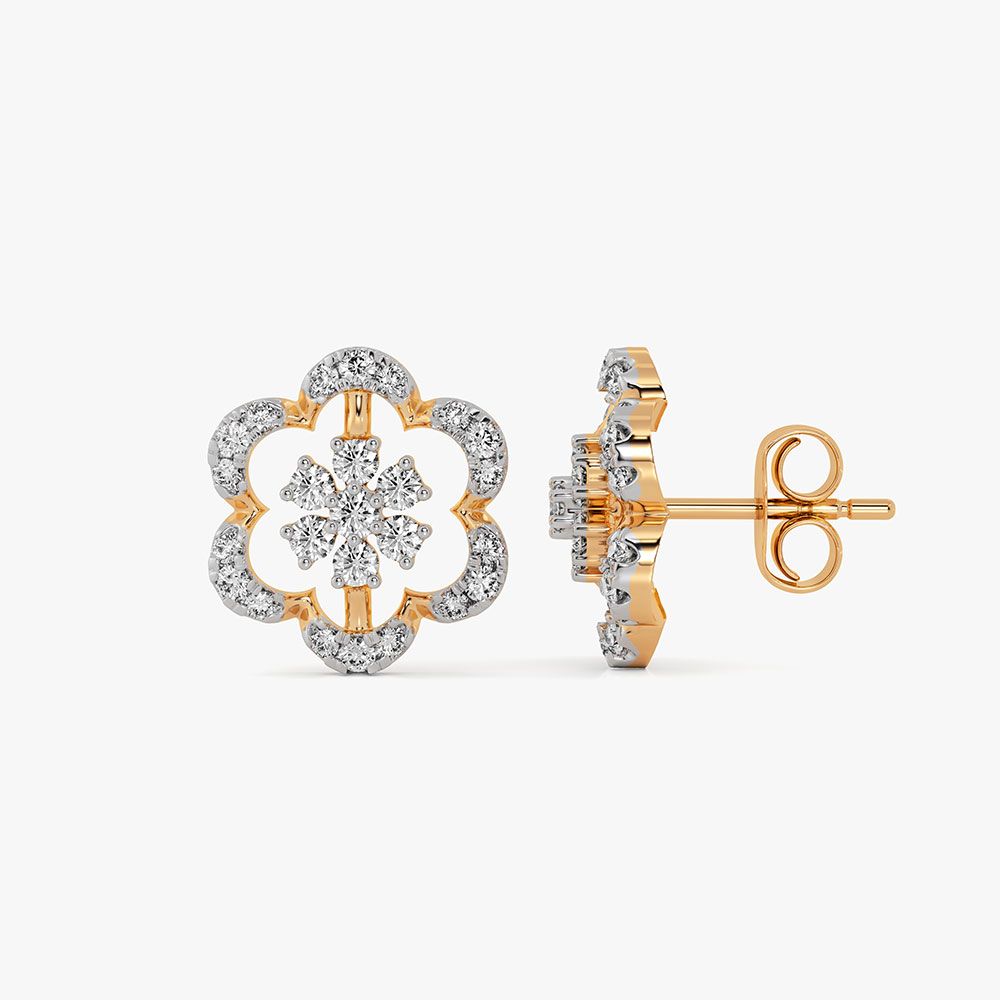 Versatile Bloom 14Kt Yellow Gold Diamond Earrings-Earrings-OPE26E31-D400RBC