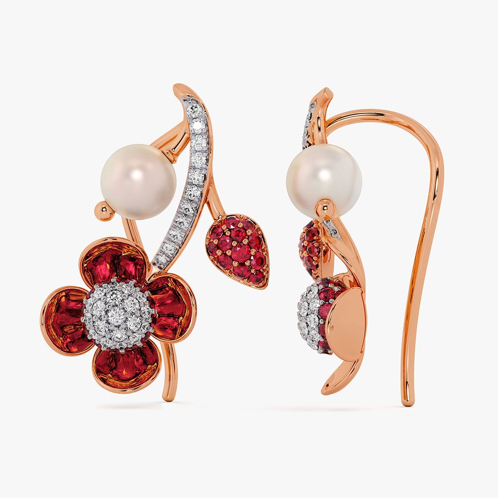 Dazzling 14Kt Diamond and Red Stone Earrings-Earrings-OPE26E44-D409X0C