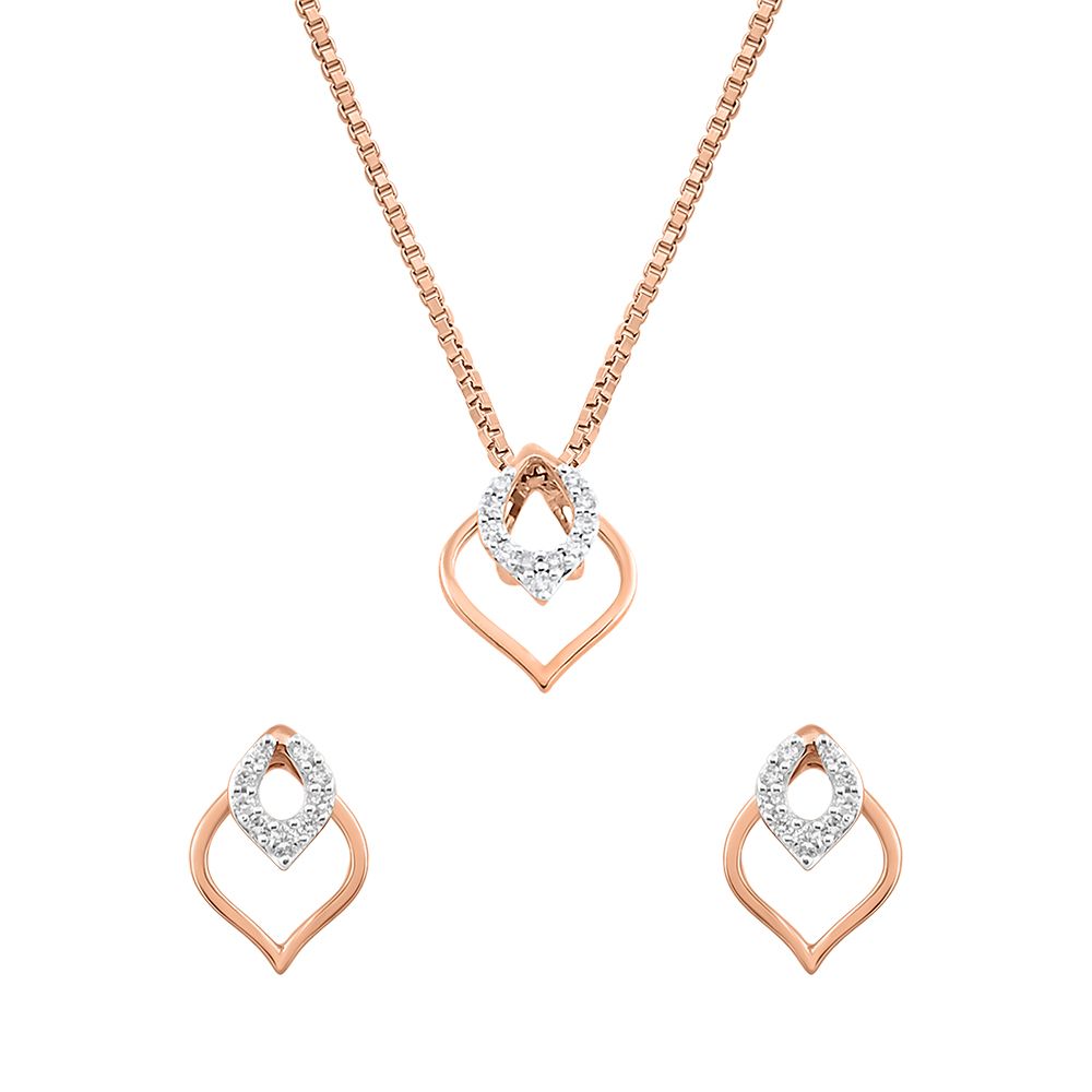 Buy Sparkling Oval Pendant and Earrings Set in 14Kt Rose Gold