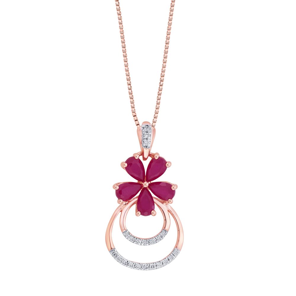 Pink Stone Flower Diamond Pendant Set-Diamond-OSP15121-D409X0C