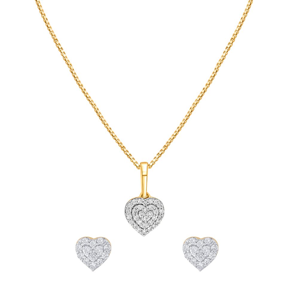 Classic Hearts Yellow Gold Diamond Pendant Set-Diamond-OSP16067-D400R0B