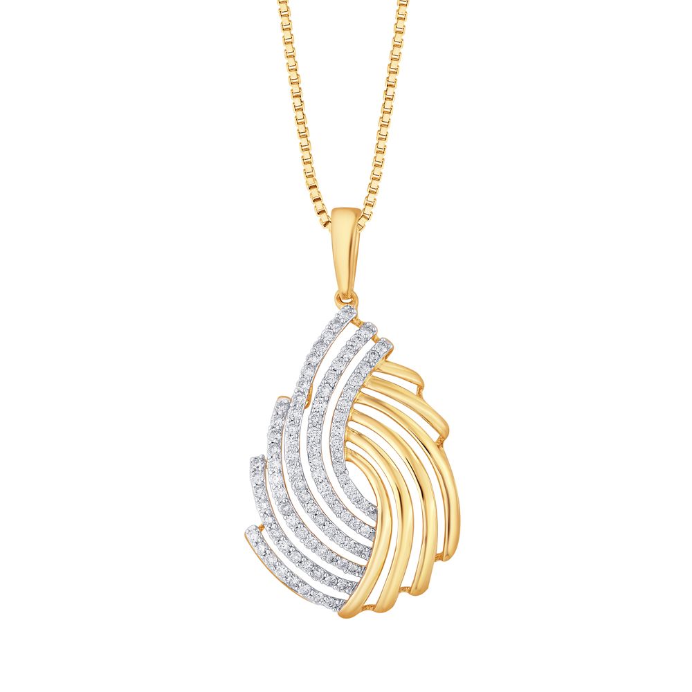 Magnificent Leaf Design Yellow Gold Diamond Pendant Set-Diamond-OSP18034-D400R0B