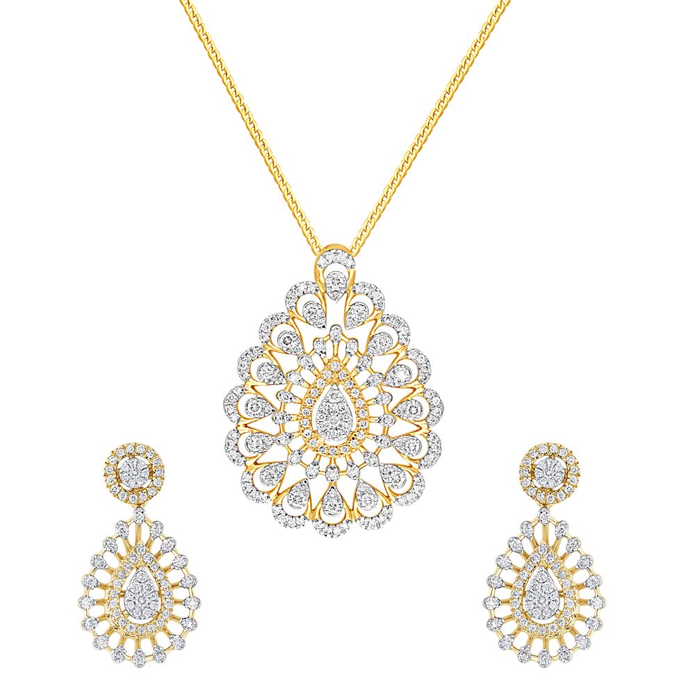 Enchanting Yellow Gold Diamond Pendant Set-Diamond-OSP18046-D400R0B