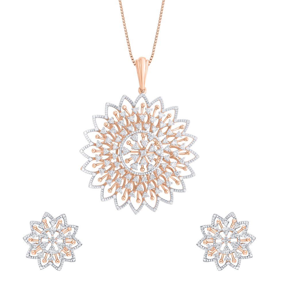 Floral Story Rose Gold Diamond Pendant Set-Diamond-OSP19013-D400X0C