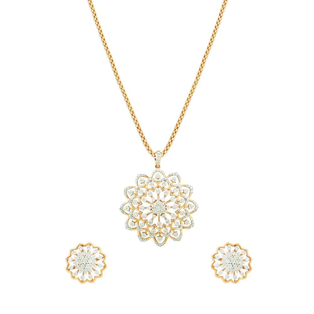 Shimmering Diamond and Yellow Gold Pendant and Earrings-All Jewellery-OSP20021-D400R0C