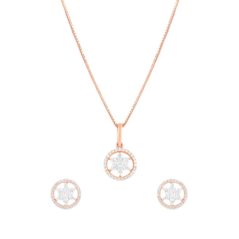 Delicately Defined 18Kt Rose Gold Crown Star Pendant and Earring Set-All Jewellery-OSP20032-M400X0B