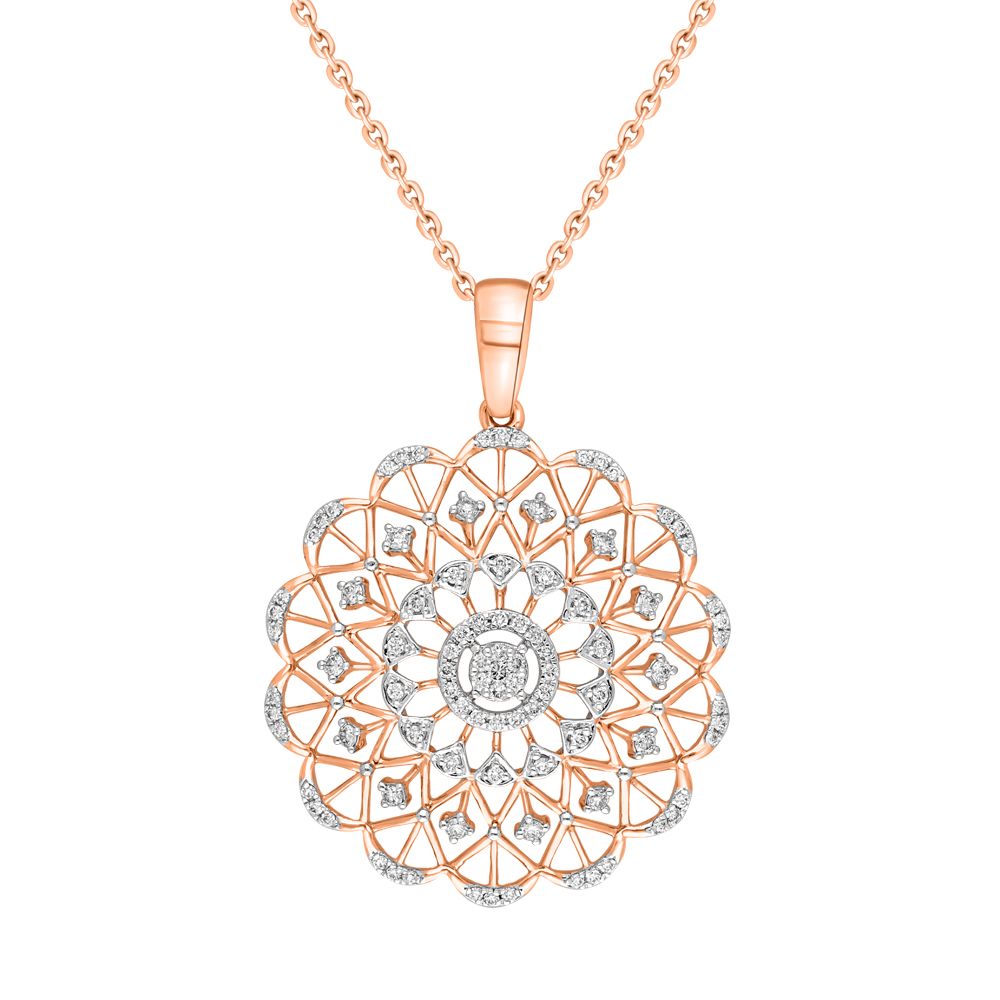 Flower Patterned Diamond Pendant-Pendants-OPS22040-D400X0C