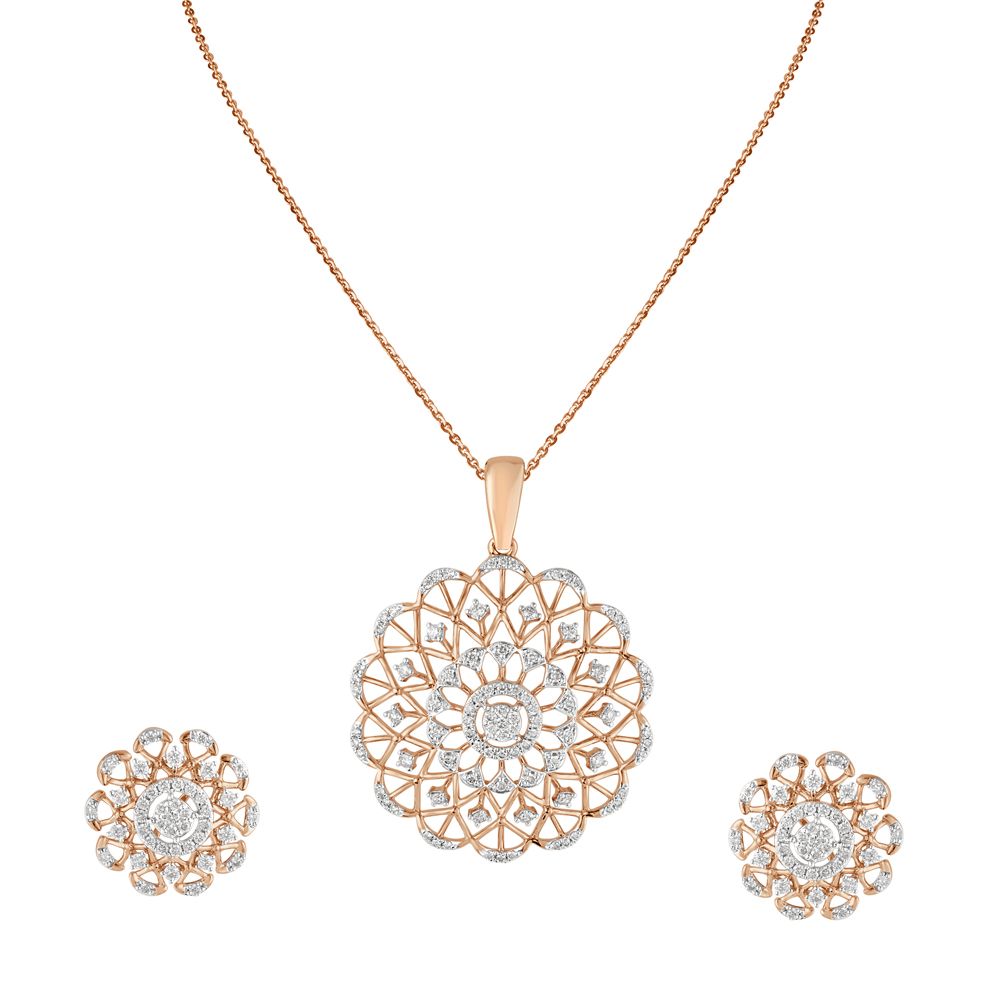 Alluring Diamond Mandala Pattern Pendant and Earrings Set-All Jewellery-OSP22040-D400X0C