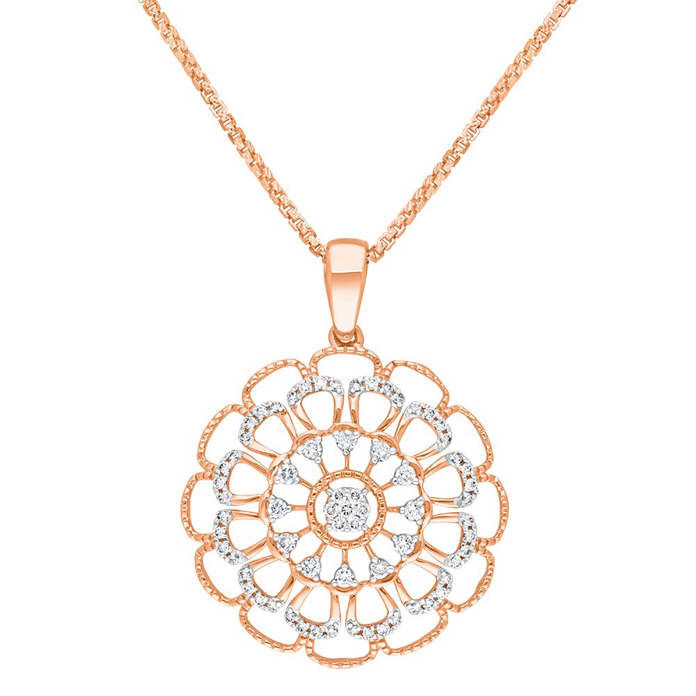 Floral 14KT Rose Gold Pendant and Earring Set-All Jewellery-OSP22041-D400X0C