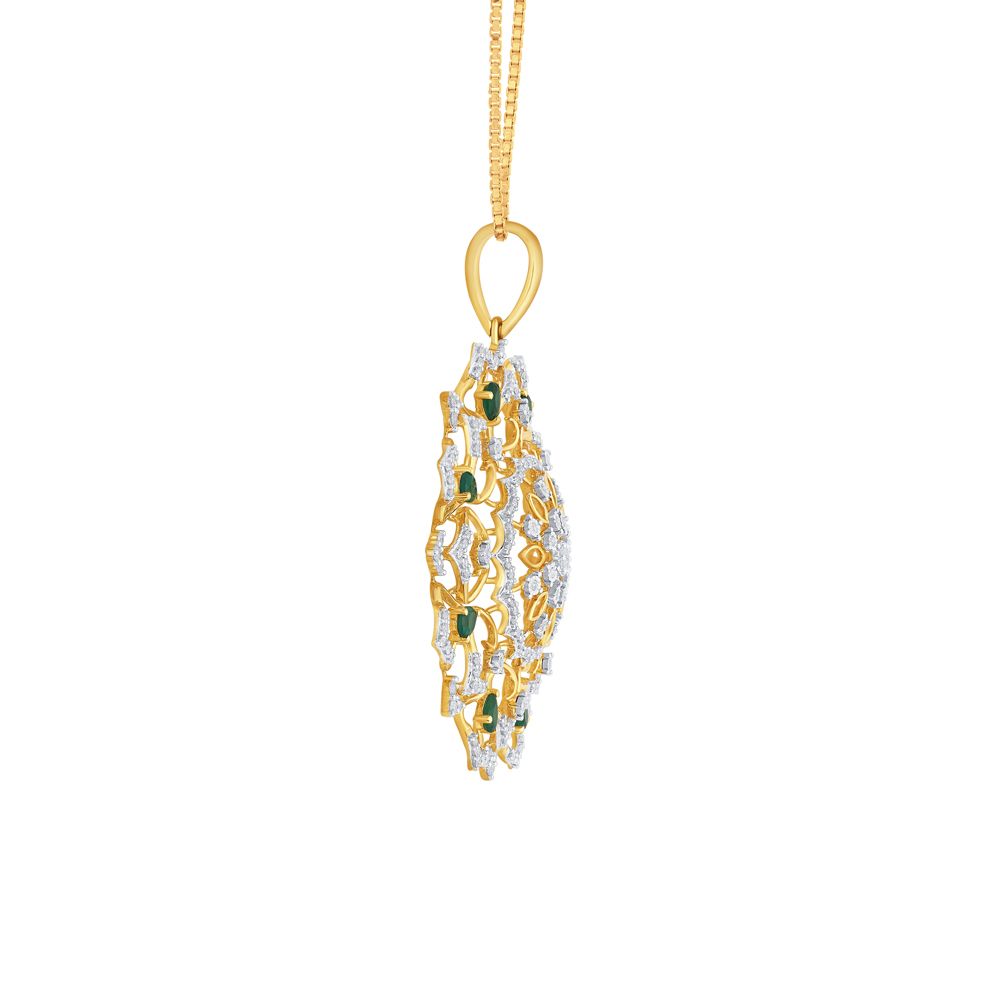 Flower Design Diamond and 14KT Yellow Gold Pendant-Pendants-OPS22044-D411R0C