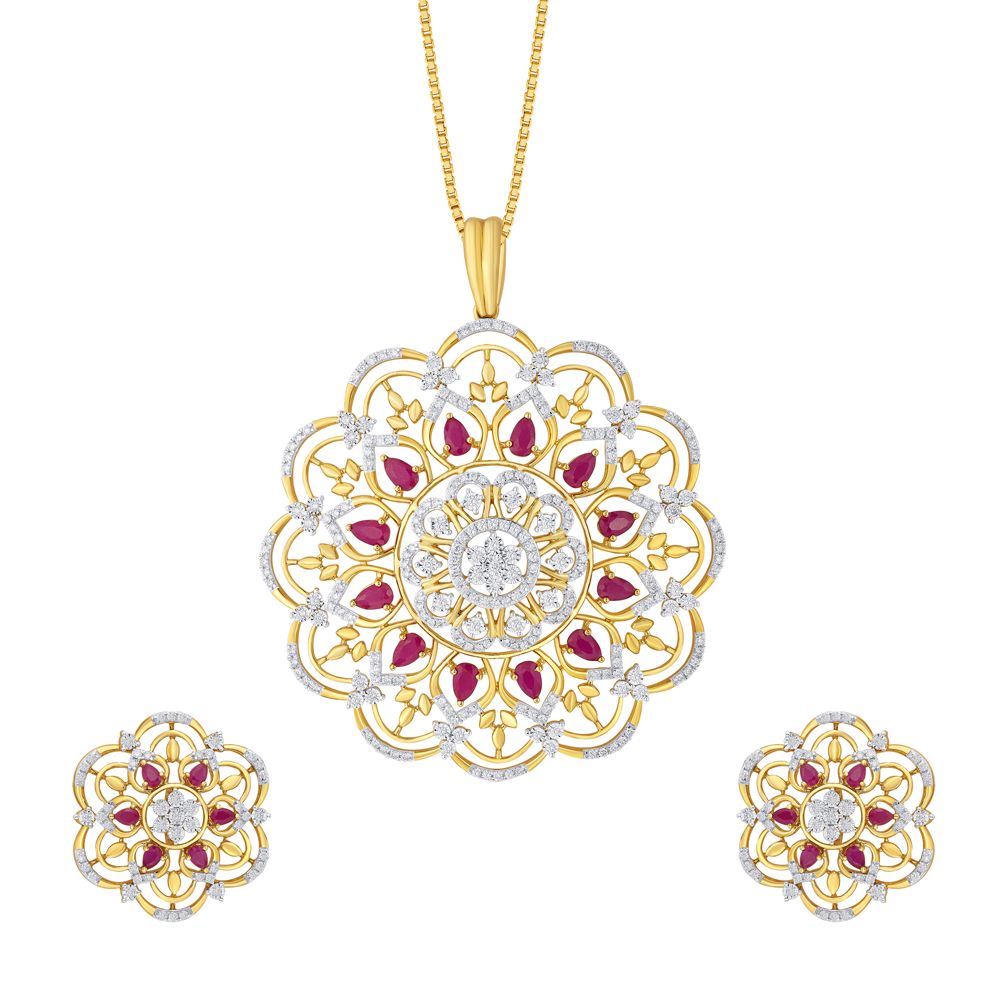 Stylish Diamond and Yellow Gold Jewellery Set-Diamond-OSP22045-D410R0C