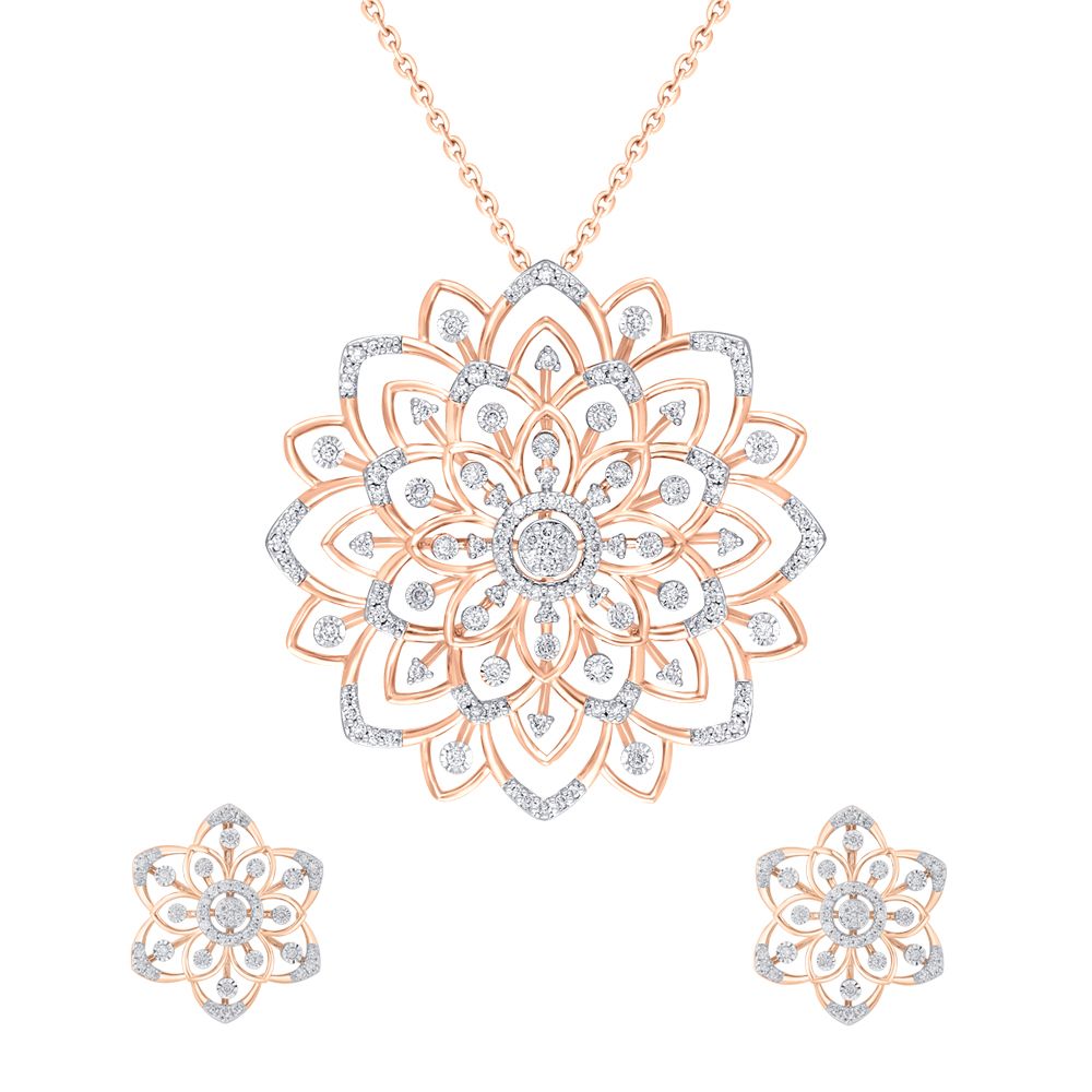 Flora Inspired Diamond Rose Gold Pendant Set-Diamond-OSP22049-D900X0C