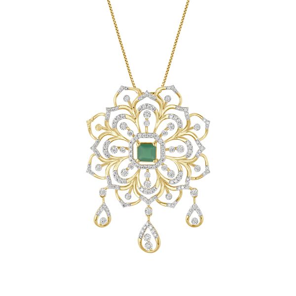 Enticing Flower Yellow Gold Diamond Pendant Set-Diamond-OSP23005-D911R0C