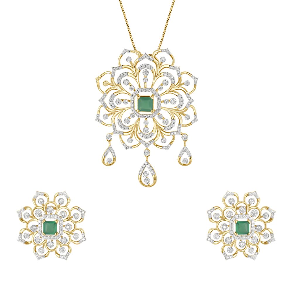 Enticing Flower Yellow Gold Diamond Pendant Set-Diamond-OSP23005-D911R0C