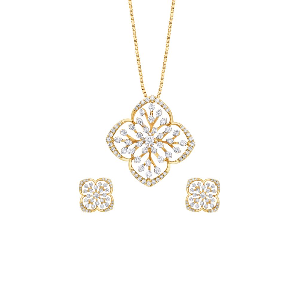 4-Leaf Clover Design Diamond Earrings and Pendant Set-All Jewellery-OSP23016-D400R0B