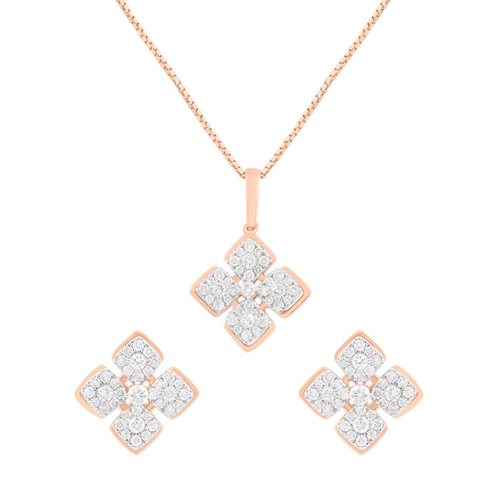 Delicate Diamond Pendant and Earrings Set in Rose Gold-All Jewellery-OSP23020-D400X0B