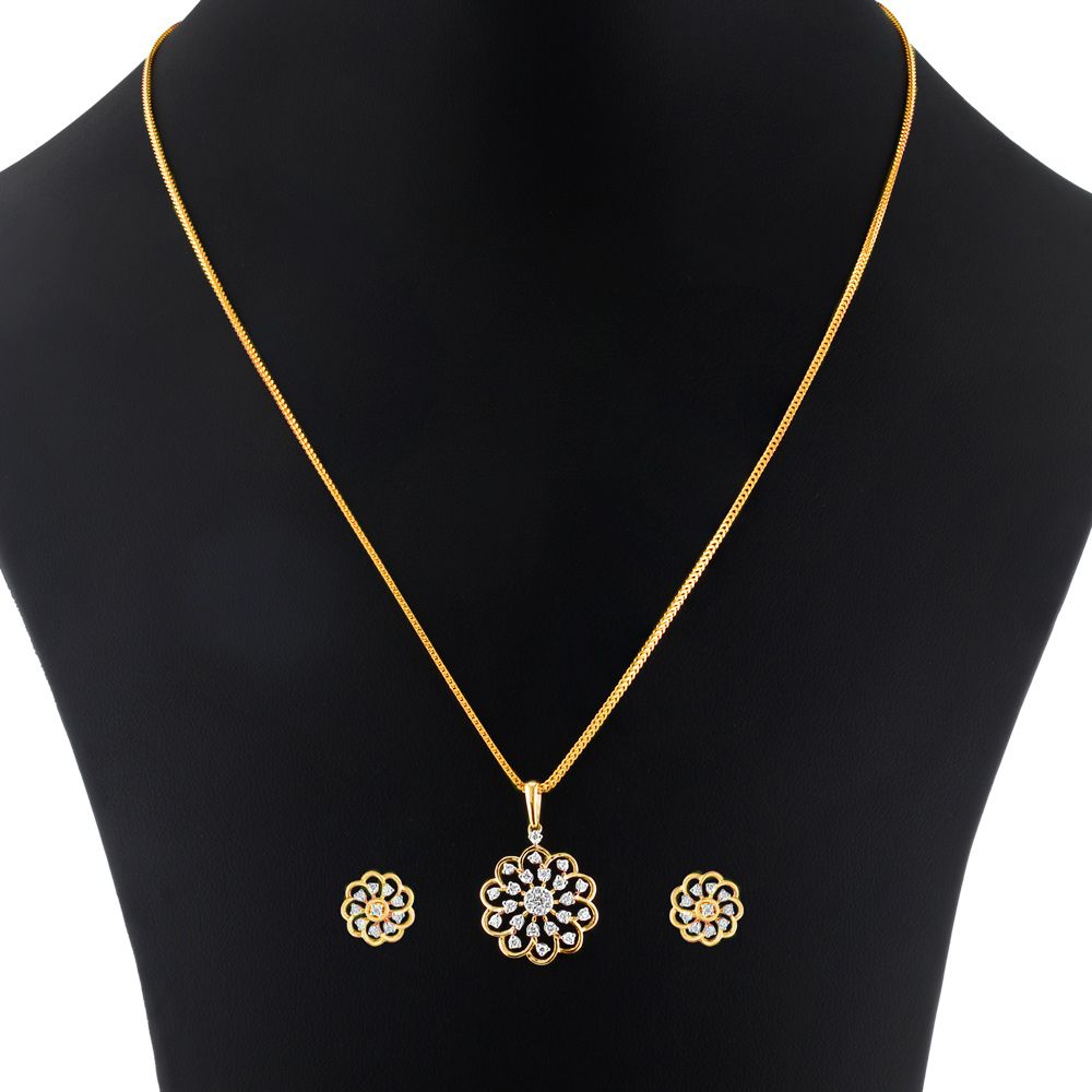 Floral Pendant Set in Yellow Gold-All Jewellery-OSP23036-D300R0B