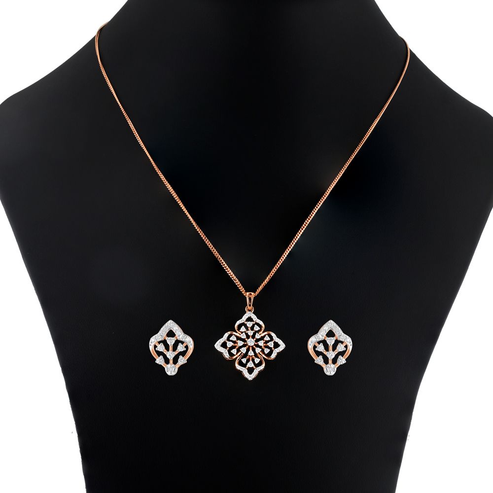 Aesthetic Rose Gold Floral Pendant Set-All Jewellery-OSP23037-D300X0B