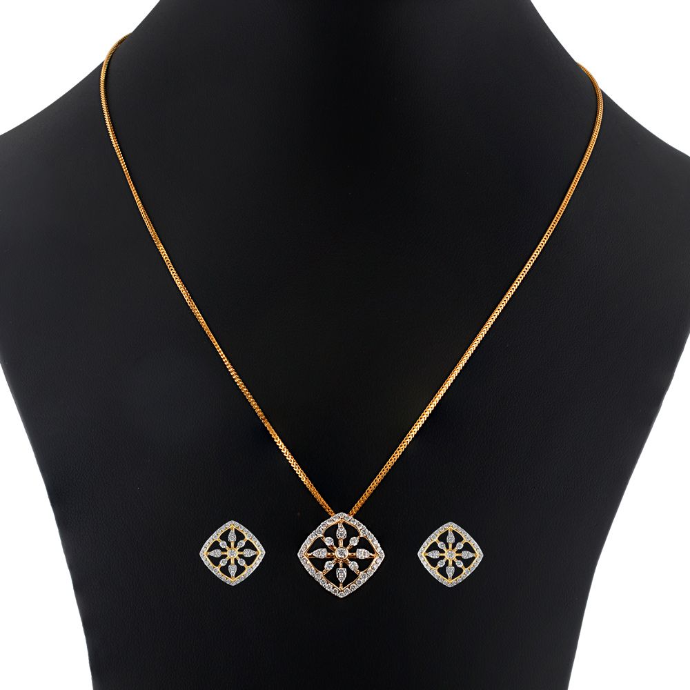 Gold Pendal Set In Square Design Buy Yellow Gold Pendant Set At