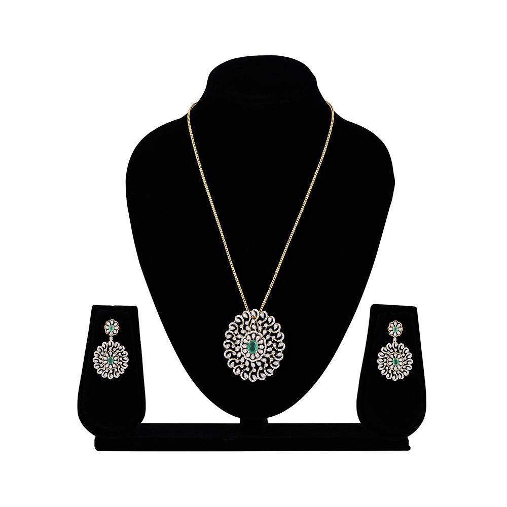 Aesthetic Chakra Motif Yellow Gold Diamond Pendant Set-All Jewellery-OSP23E01-D311R0B